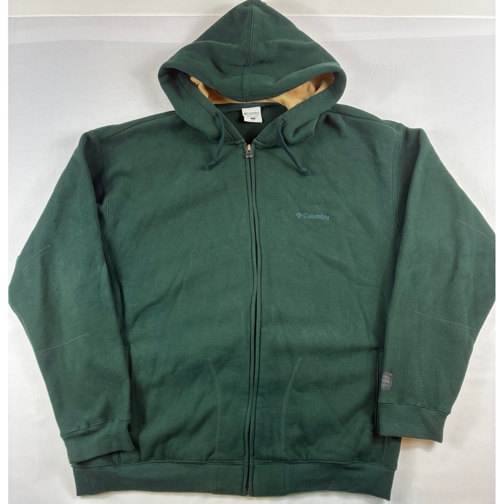 Columbia Full Zip Hoodie Y2K Mens Large Green Fleece Lined Sweatshirt AM 2570